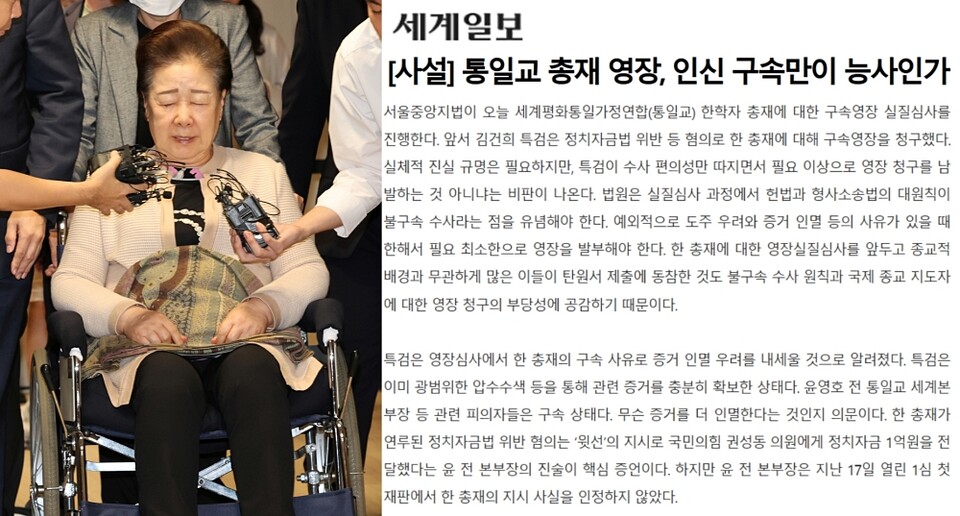 22일 세계일보 사설 갈무리 (사진=연합뉴스, 빅카인즈)