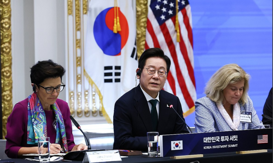 이재명 대통령이 25일(현지시간) 미국 뉴욕 증권거래소에서 열린 한국경제설명회 투자서밋에서 발언하고 있다.(연합뉴스)