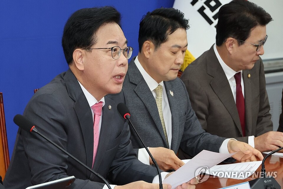 국민의힘 송언석 원내대표가 27일 서울 여의도 국회에서 열린 최고위원회의에서 발언하고 있다.(사진=연합뉴스)